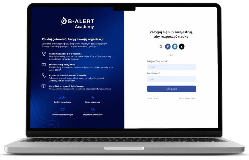 B-ALERT Academy makieta panel logowania